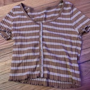 Ruffled button down tee with white stripes